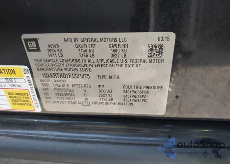 2015 GMC Acadia Denali z USA, uszkodzony, nr VIN 1GKKRTKD1FJ321875